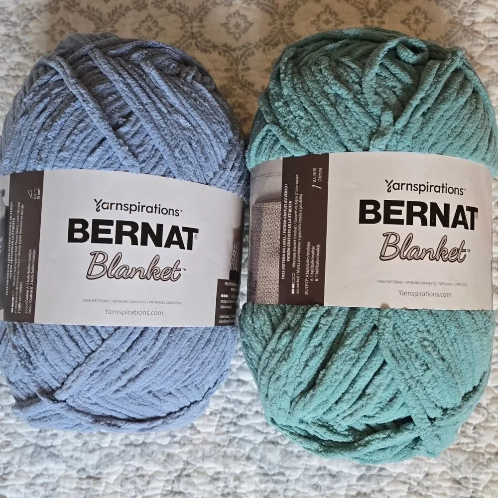 Bernat Blanket Yarn - Gray Blue & Light Teal 10.5 Ounces Each